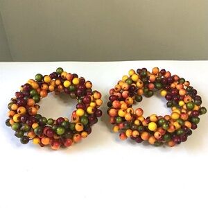 2 Berry Candle Rings Wreaths Summer Fall Autumn Table Decor 6” Vintage